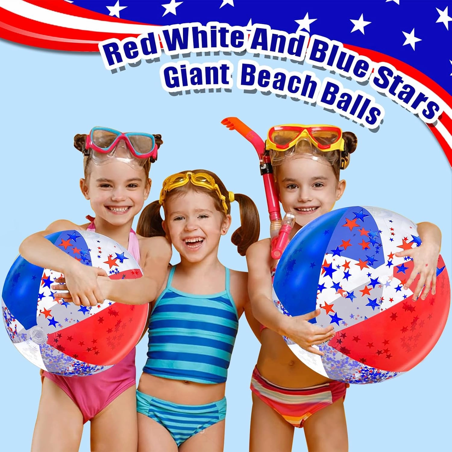 5 Pack Patriotic Sequins Beach Ball 24 Inch 16 Inch Pool Toys Balls Giant Red White and Blue Stars Glitters Inflatable Clear Beach Ball Swimming Pool Water Beach Toys Outdoor 4th of July Party Favors