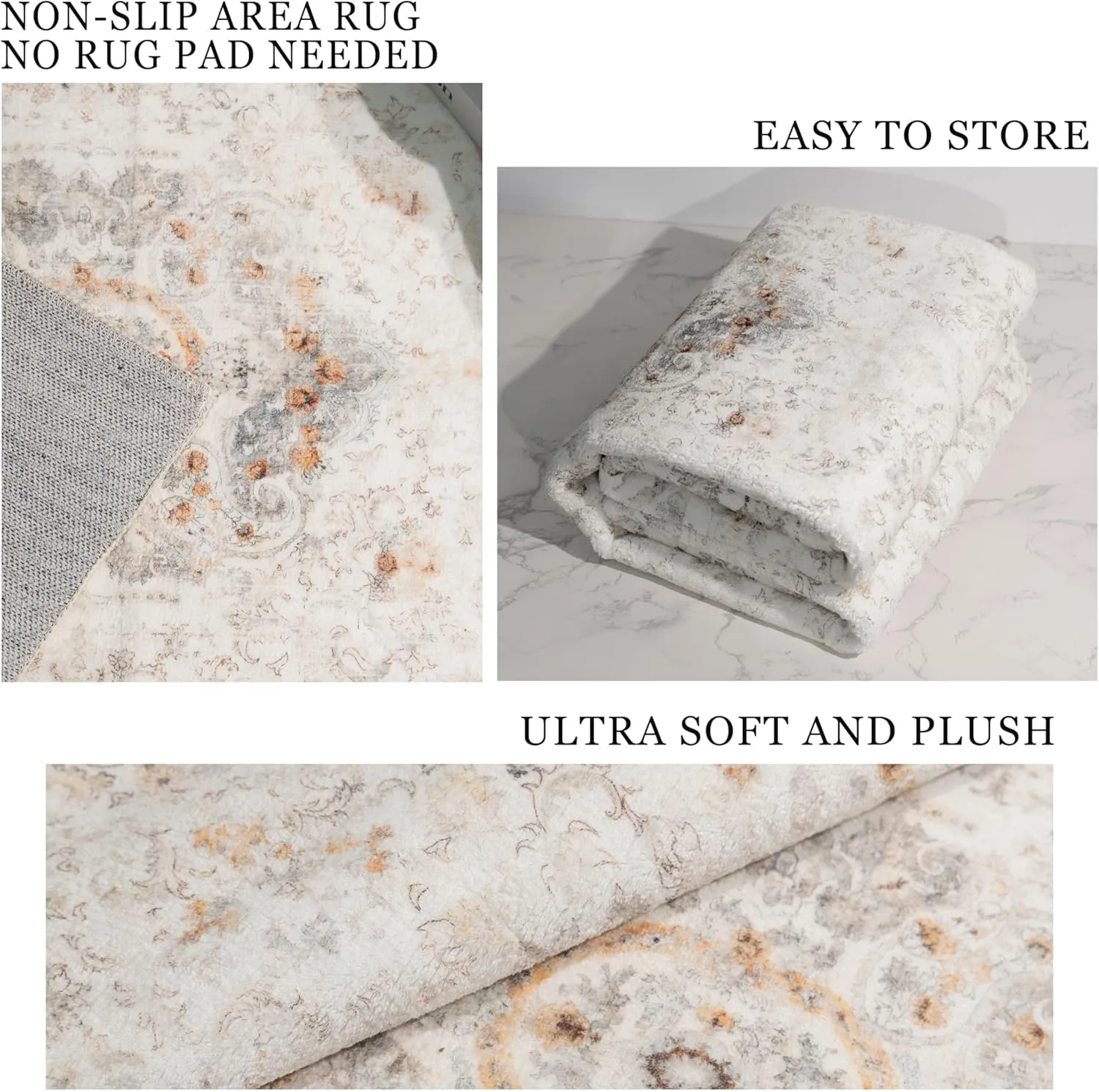 5x7 Area Rugs Washable,Boho Rug for Living Room Bedroom Kitchen,Large Vintage Bohemian Distressed Carpet Non Slip,Beige