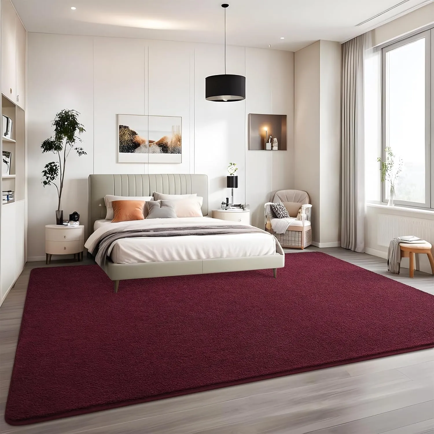 5x7 Red Area Rugs for Bedroom Shag Fur Rug, Modern Non-Slip Soft Plush Carpets for Wedding Indoor Living Room Home Décor Aesthetic Dark