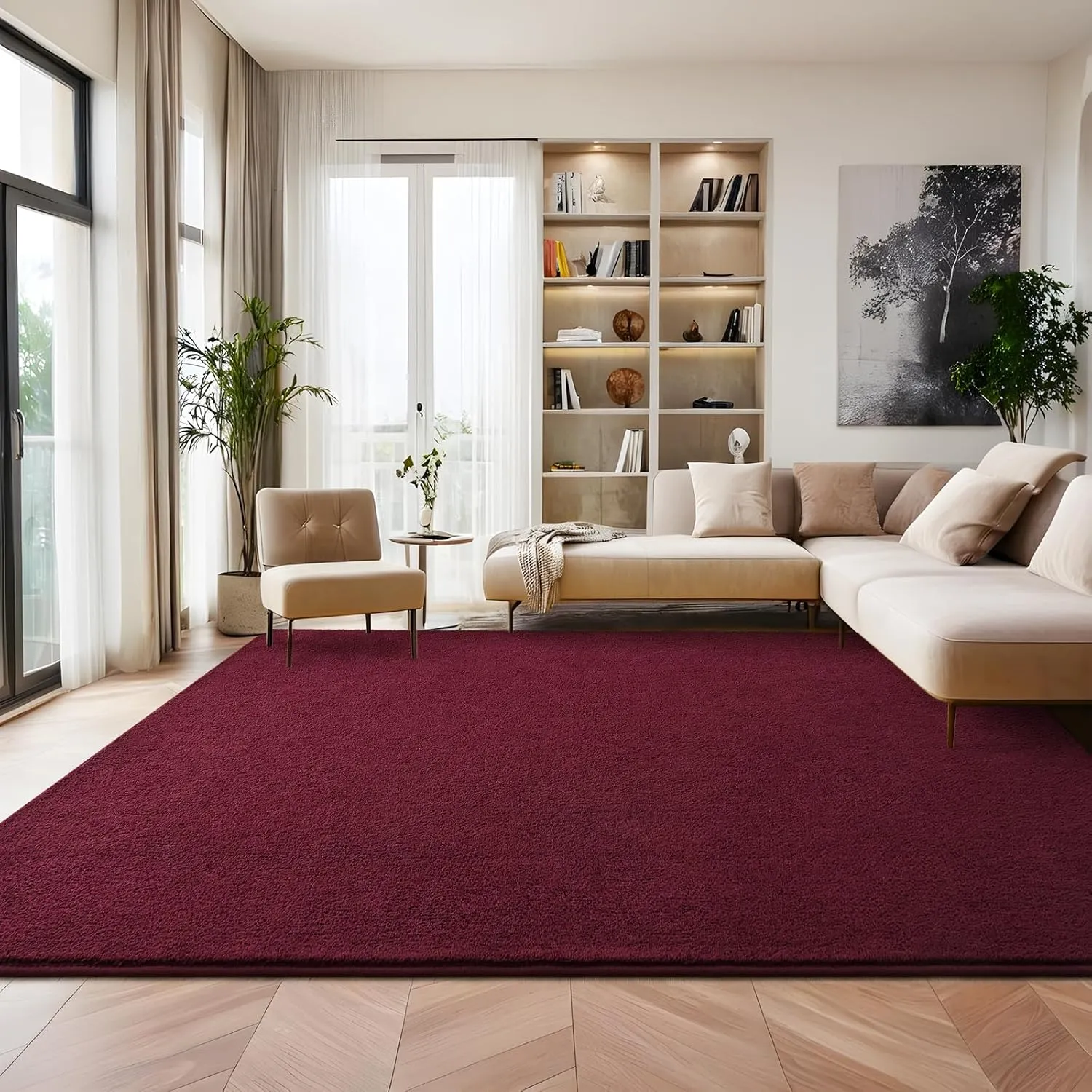 5x7 Red Area Rugs for Bedroom Shag Fur Rug, Modern Non-Slip Soft Plush Carpets for Wedding Indoor Living Room Home Décor Aesthetic Dark
