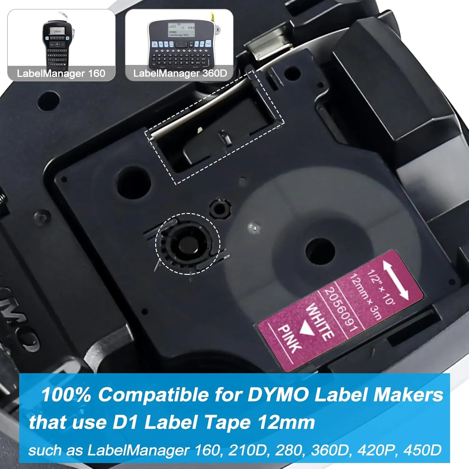 6 Pack Compatible with DYMO D1 COLORPOP! Label Tape Replacement for Dymo D1 Label Tape 12mm 0.47(Blue/Pink/Purple/Gold/Green/Yellow Glitter)for Dymo LabelManager 160 420P 280 360D PnP,Laminate