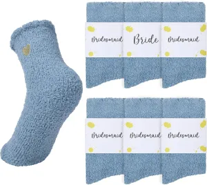 6 Pairs Fuzzy Socks Bridesmaid Proposal Gifts Set Cozy Soft Slipper Socks Wedding Party Favors for Women