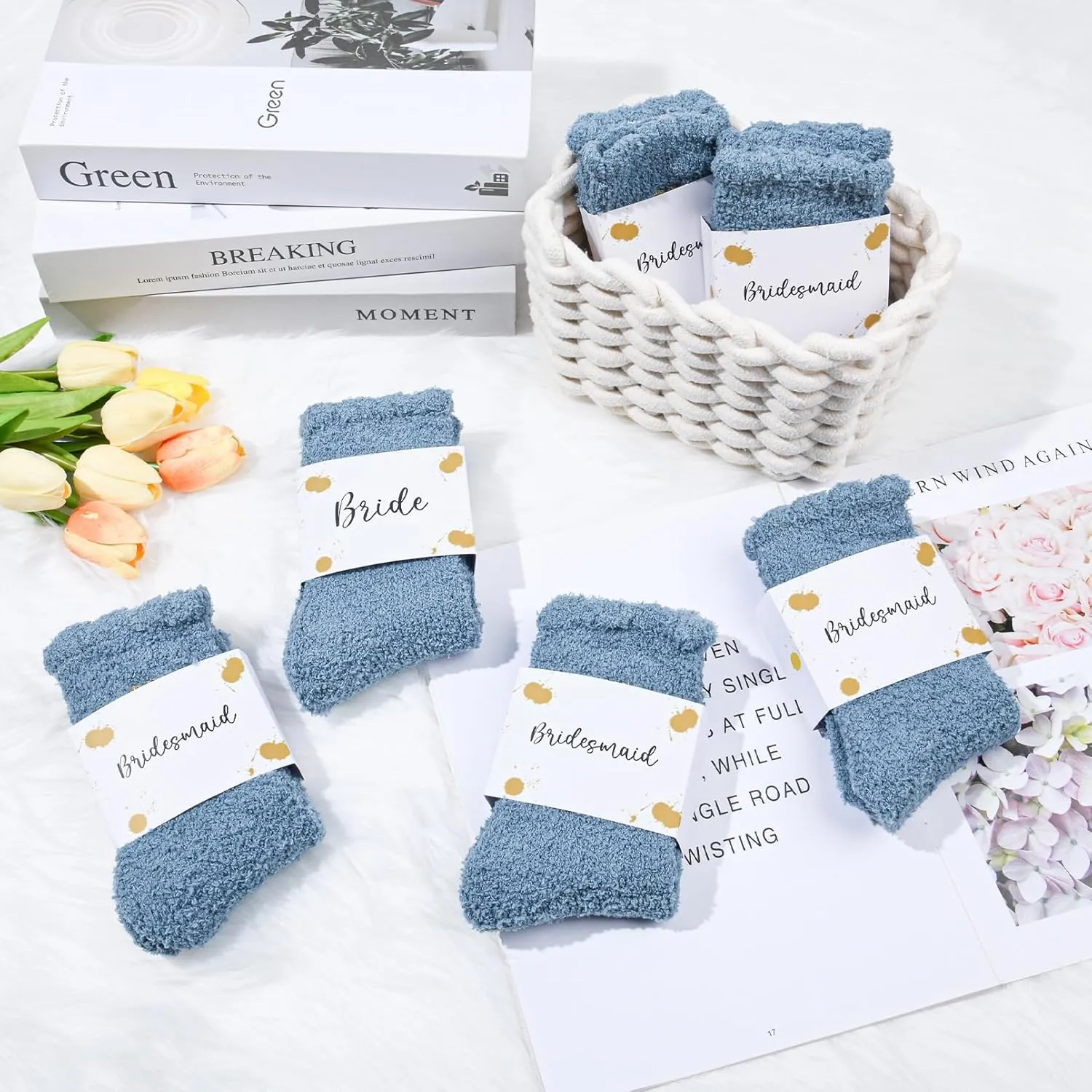 6 Pairs Fuzzy Socks Bridesmaid Proposal Gifts Set Cozy Soft Slipper Socks Wedding Party Favors for Women