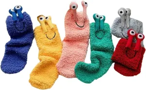 6 Pairs Fuzzy Socks Coral Fleece Snail Shaped Warm Floor Candy Color Socks for Autumn Winter