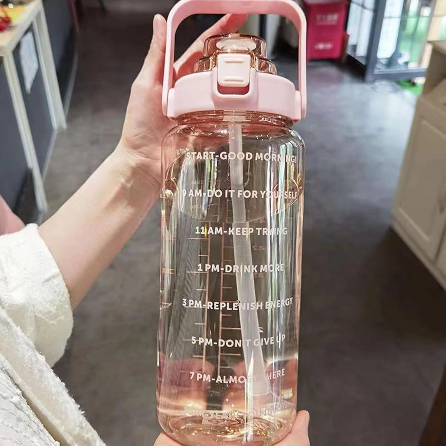 64 Ozwater Bottles with Handle and Motivational Time Markers,Leak Proof BPA Free Plastic Water Bottle with Straw,Half Gallon Water Jug,Large Water Bottle for Gym Workout Fitness Outdoor Sports