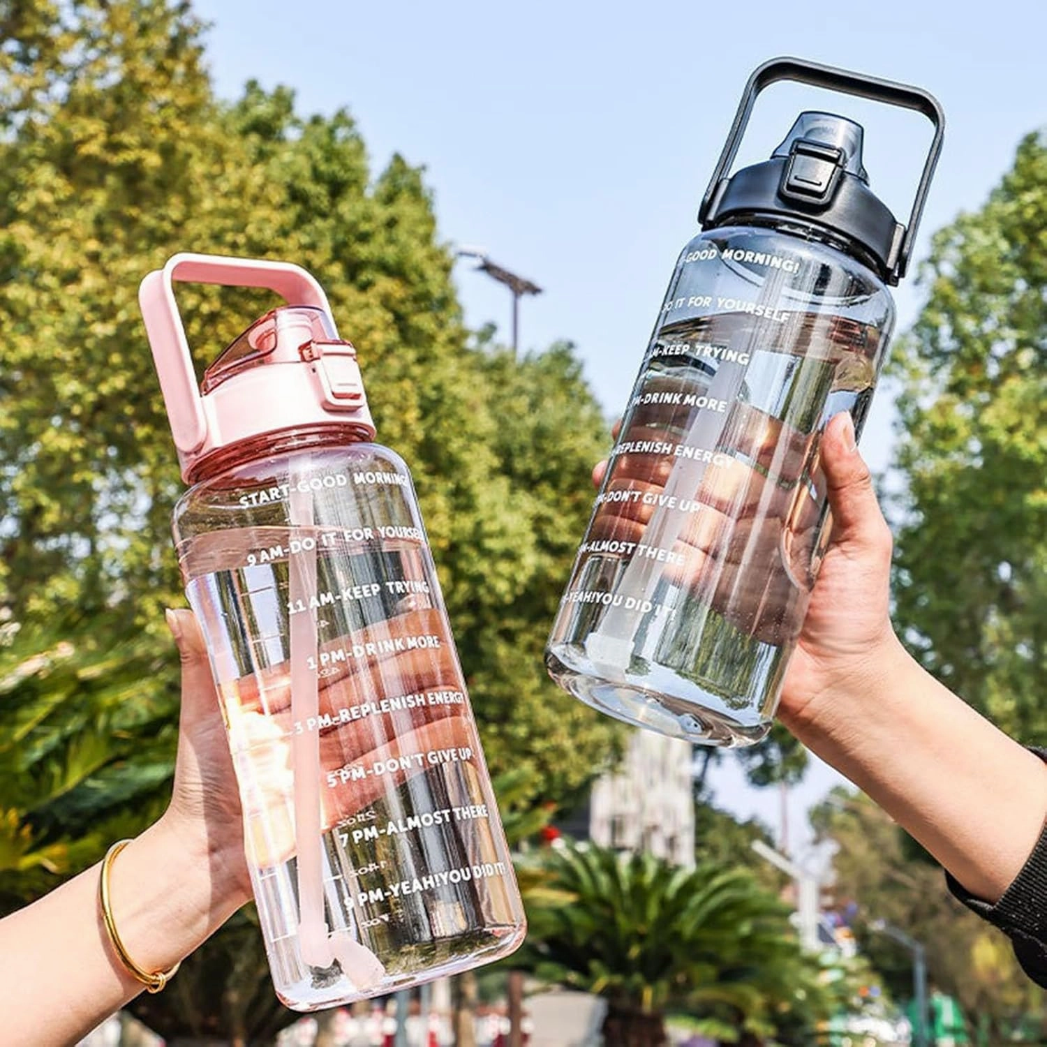 64 Ozwater Bottles with Handle and Motivational Time Markers,Leak Proof BPA Free Plastic Water Bottle with Straw,Half Gallon Water Jug,Large Water Bottle for Gym Workout Fitness Outdoor Sports