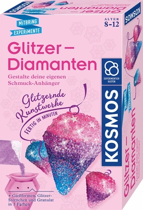657758 Glitter Diamonds, Create and Design Sparkling Jewellery Pendants, with Casting Moulds, Jewellery Ribbons, Glitter, Granules in 3 Colours, Experiment Set for Children from 8-12 Years