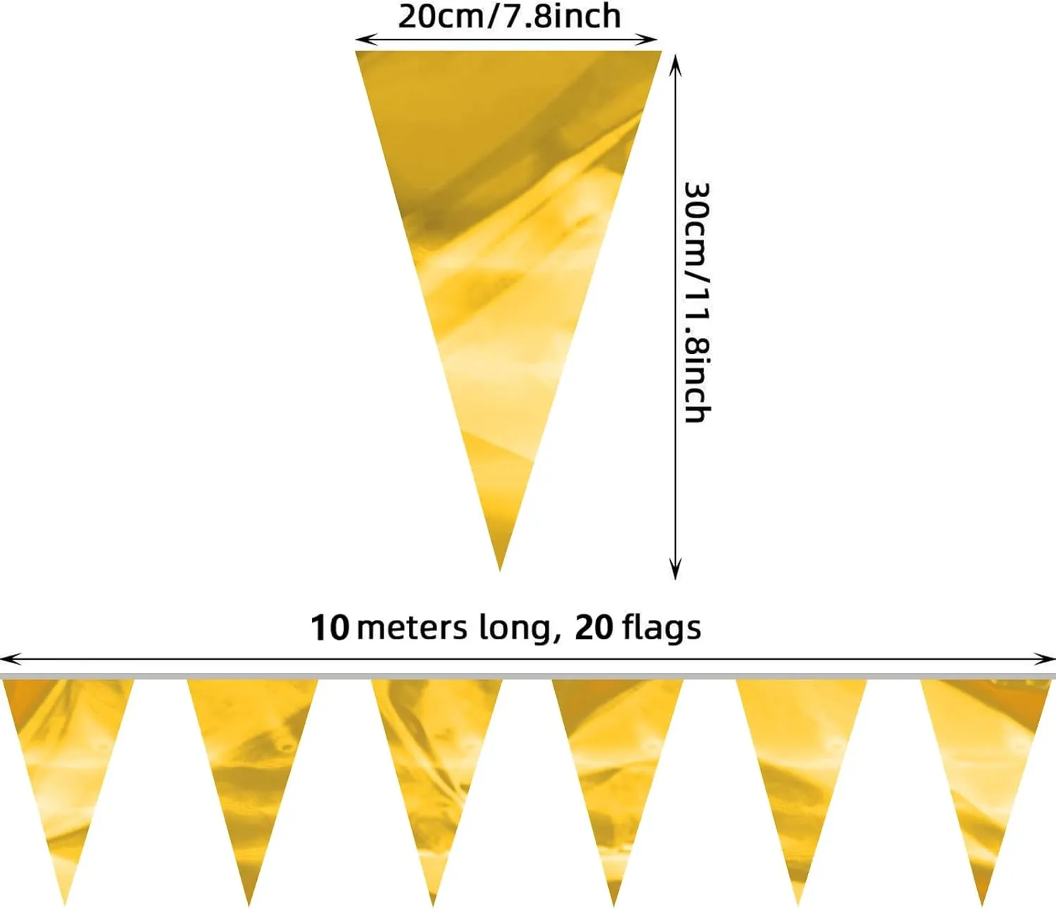 65FT Gold Glitter Triangle Pennant Banner Flag Metallic Bunting Fabric Garland for Christmas Graduation Wedding Engagement Anniversary Bachelorette Birthday Bridal Shower Valentine's Party Supplies
