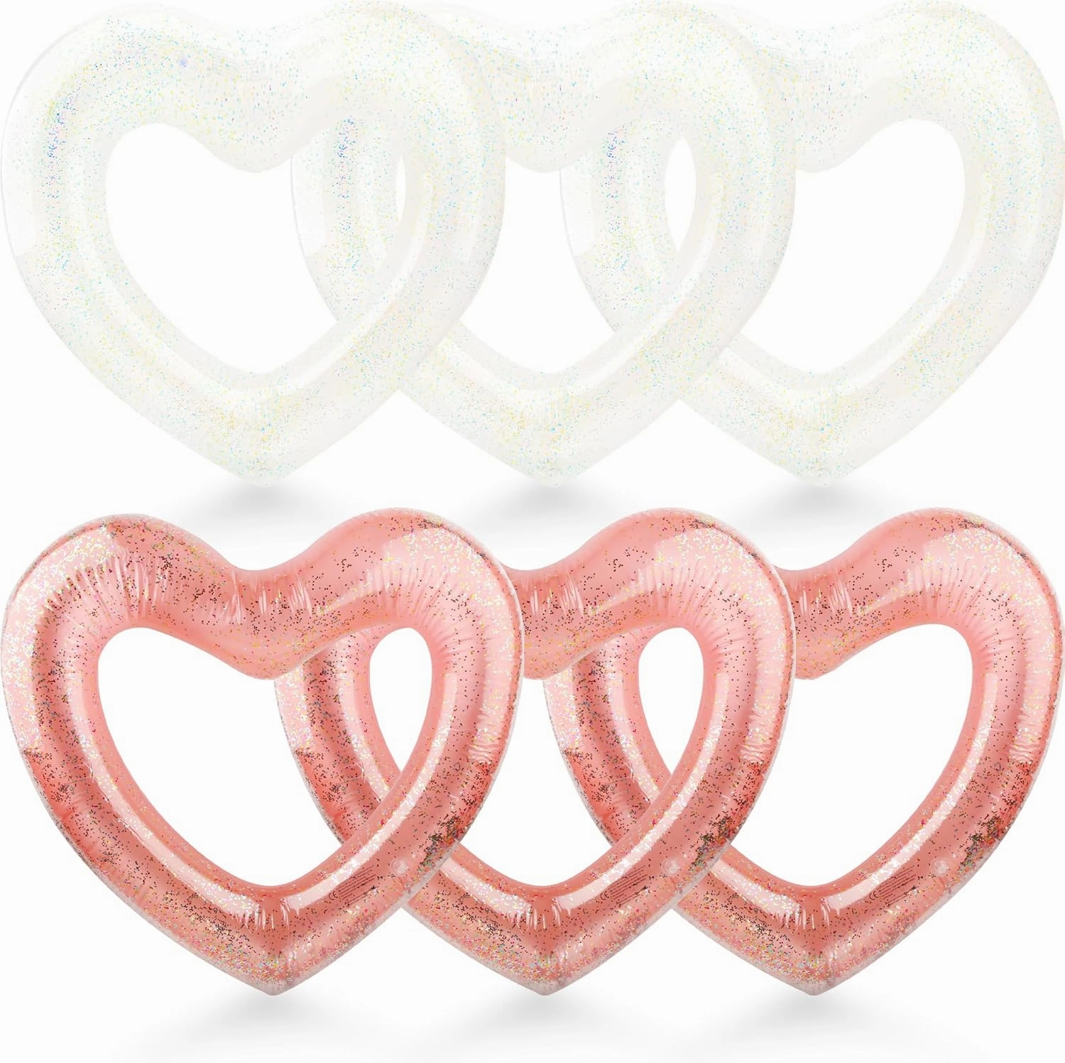 6 Pack Inflatable Glitter Heart Pool Float Blow up Heart Shaped Swimming Tube for Adults Bachelorette Party Summer Beach Party Toys