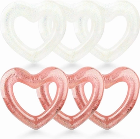 6 Pack Inflatable Glitter Heart Pool Float Blow up Heart Shaped Swimming Tube for Adults Bachelorette Party Summer Beach Party Toys