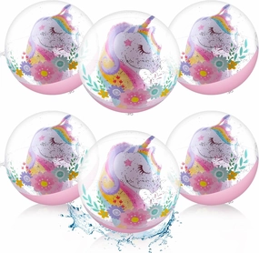 6 Pcs 3D Unicorn Glitter Beach Ball 12 Inch Inflatable Beach Balls for Swimming Pool Clear Beach Balls for Kids Summer Birthday Party Supplies Indoor Outdoor Games (Unicorn)