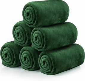 6 Pcs Flannel Fleece Throw Blanket Bulk 50 x 60 Inch Soft Fleece Blanket Warm Throw Blanket Coral Blankets for Couch Sofa Home Wedding Gifts Season (Dark Green,)