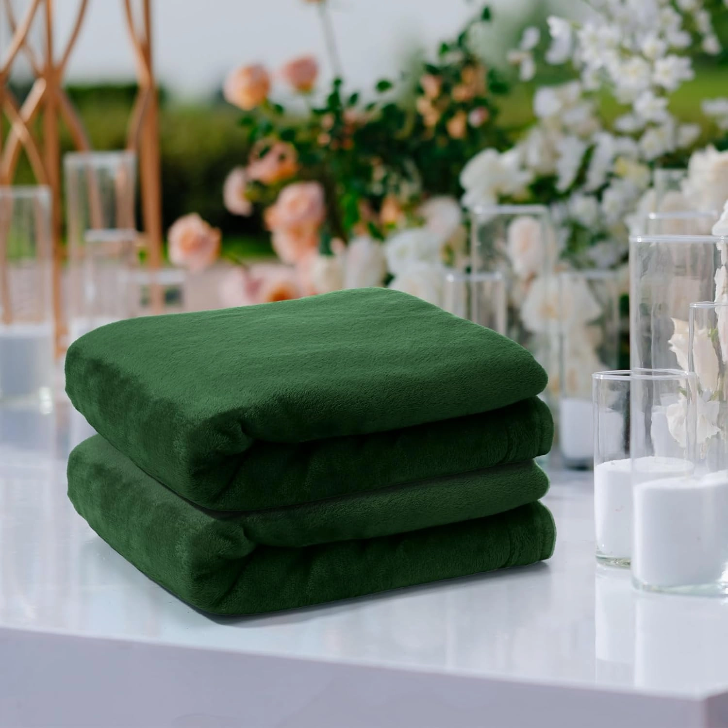 6 Pcs Flannel Fleece Throw Blanket Bulk 50 x 60 Inch Soft Fleece Blanket Warm Throw Blanket Coral Blankets for Couch Sofa Home Wedding Gifts Season (Dark Green,)