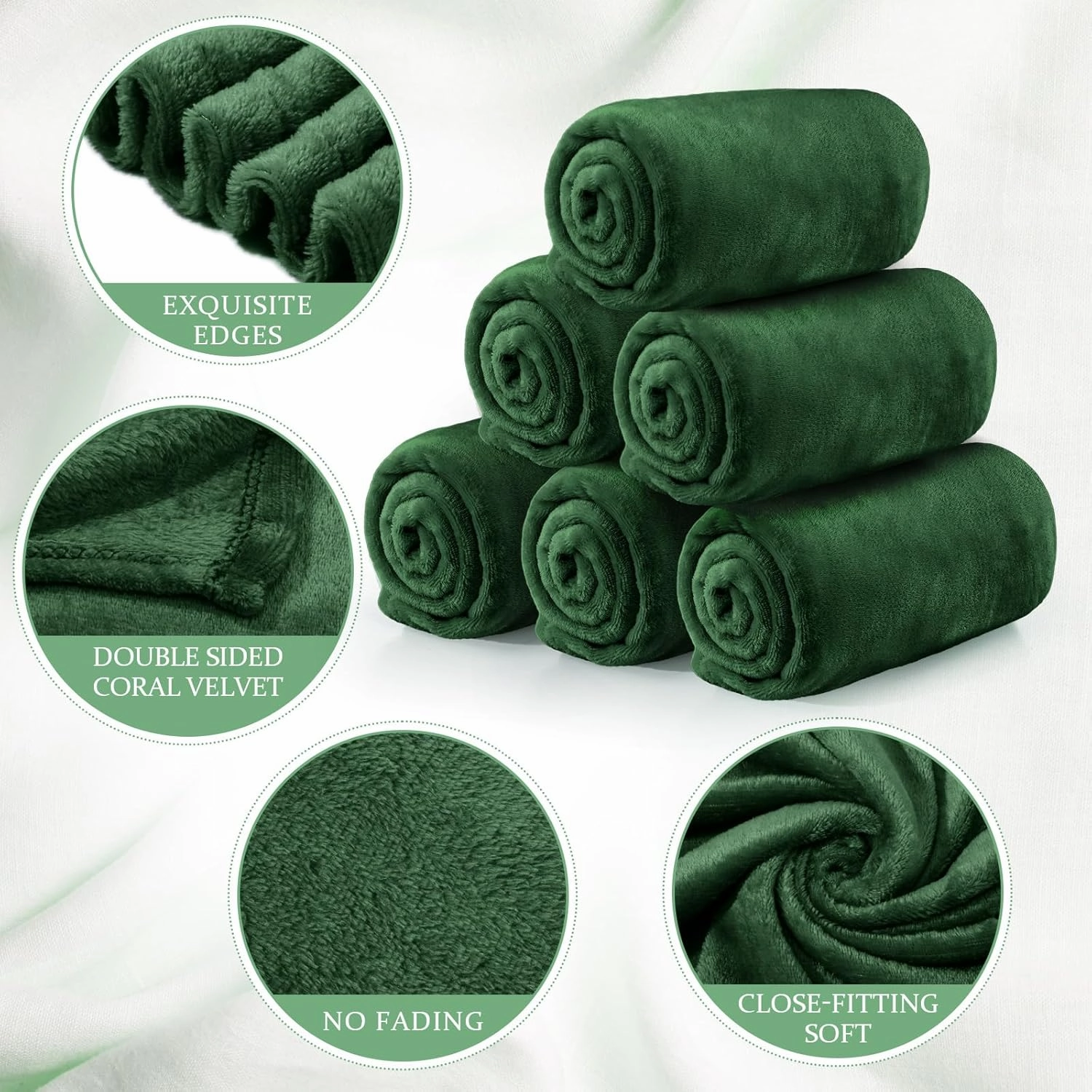 6 Pcs Flannel Fleece Throw Blanket Bulk 50 x 60 Inch Soft Fleece Blanket Warm Throw Blanket Coral Blankets for Couch Sofa Home Wedding Gifts Season (Dark Green,)