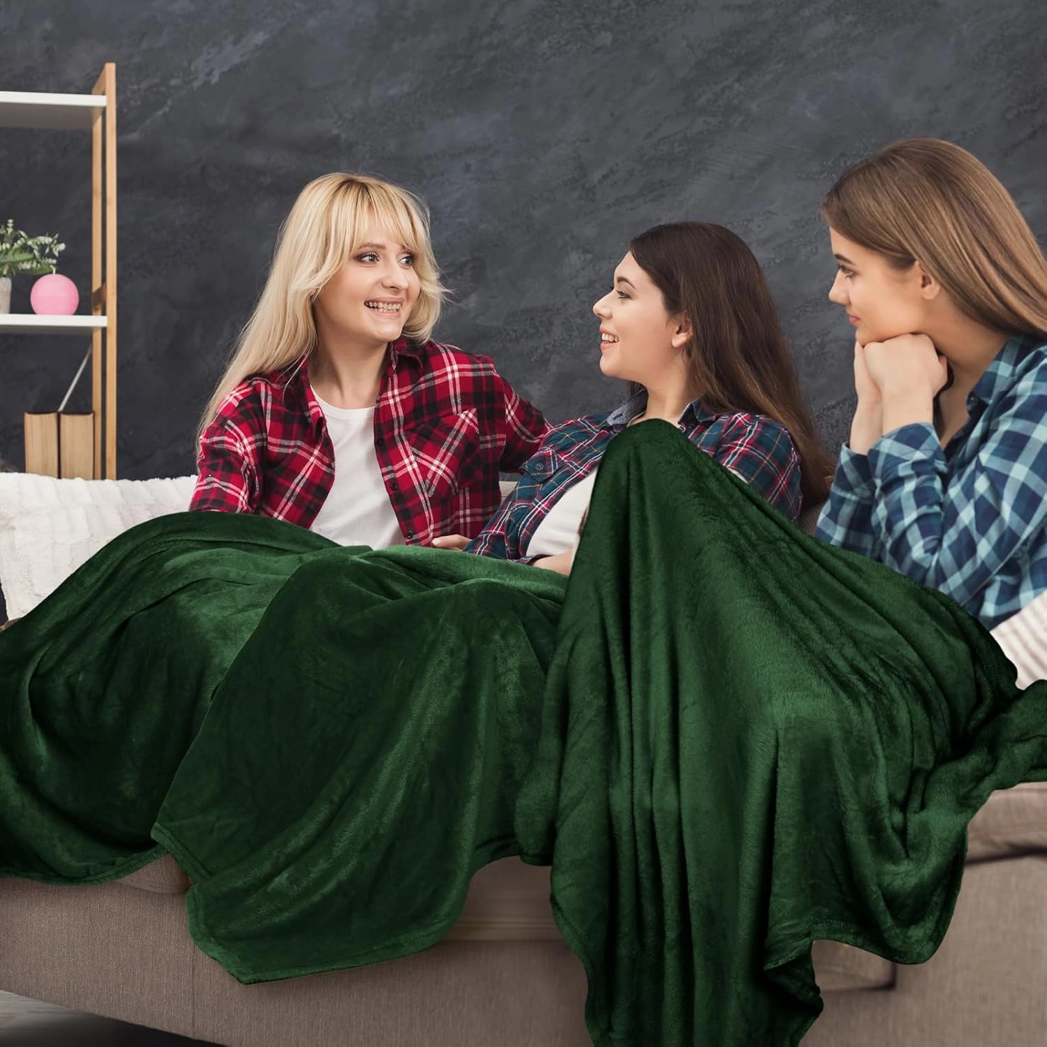 6 Pcs Flannel Fleece Throw Blanket Bulk 50 x 60 Inch Soft Fleece Blanket Warm Throw Blanket Coral Blankets for Couch Sofa Home Wedding Gifts Season (Dark Green,)