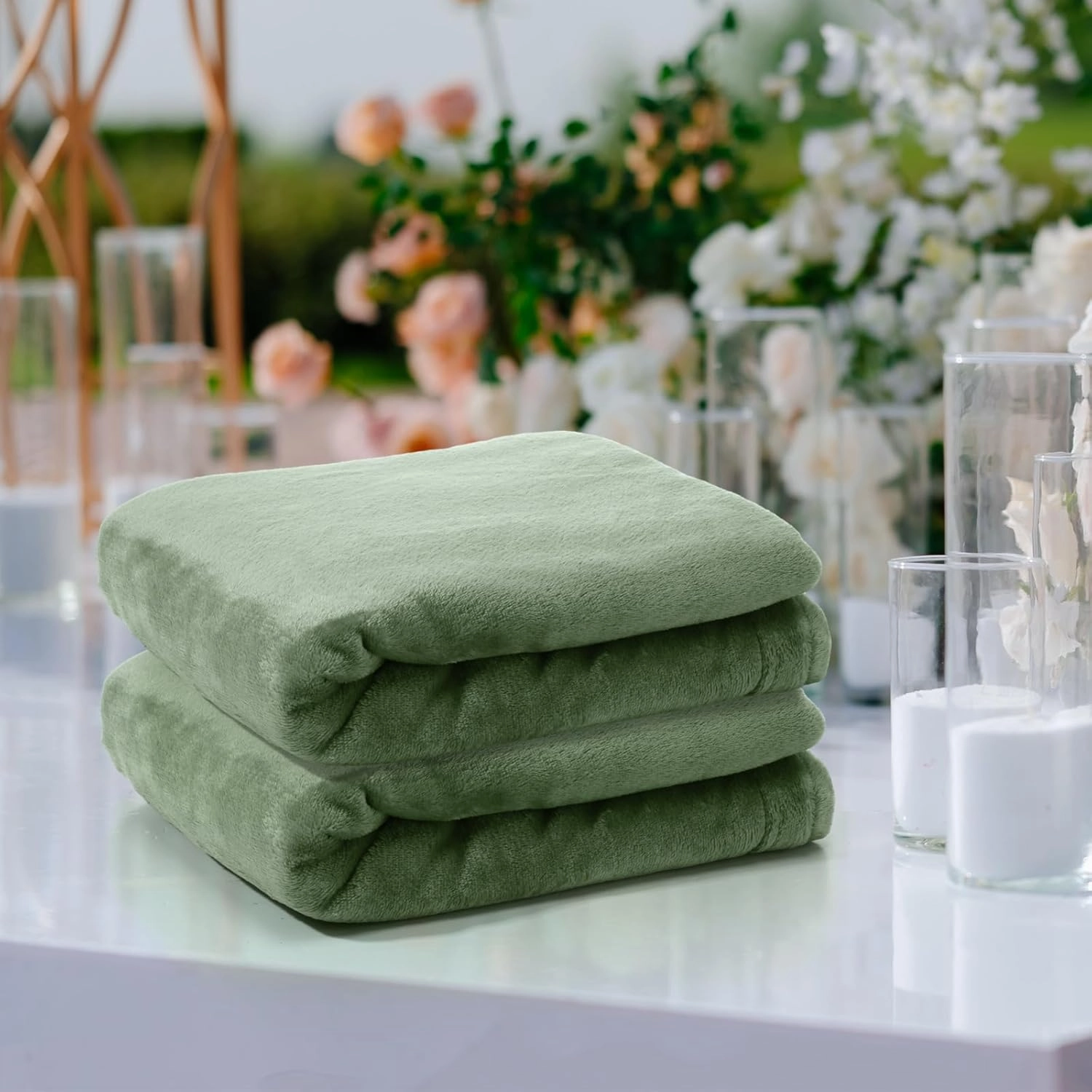 6 Pcs Flannel Fleece Throw Blanket Bulk 50 x 60 Inch Soft Fleece Blanket Warm Throw Blanket Coral Blankets for Couch Sofa Home Wedding Gifts Season (Sage Green)