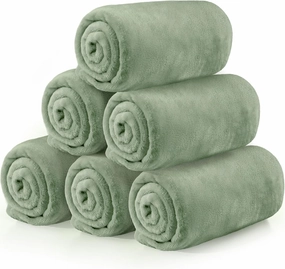 6 Pcs Flannel Fleece Throw Blanket Bulk 50 x 60 Inch Soft Fleece Blanket Warm Throw Blanket Coral Blankets for Couch Sofa Home Wedding Gifts Season (Sage Green)