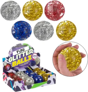 6pc Fun Glitter Ballz - Squishy Light Up Ball Stress Balls Pack | Glitter Balls Party Favors, Sparkly Squishies Squeeze Toys, Squishy Ball Light Up Fidget Toy Value Pack