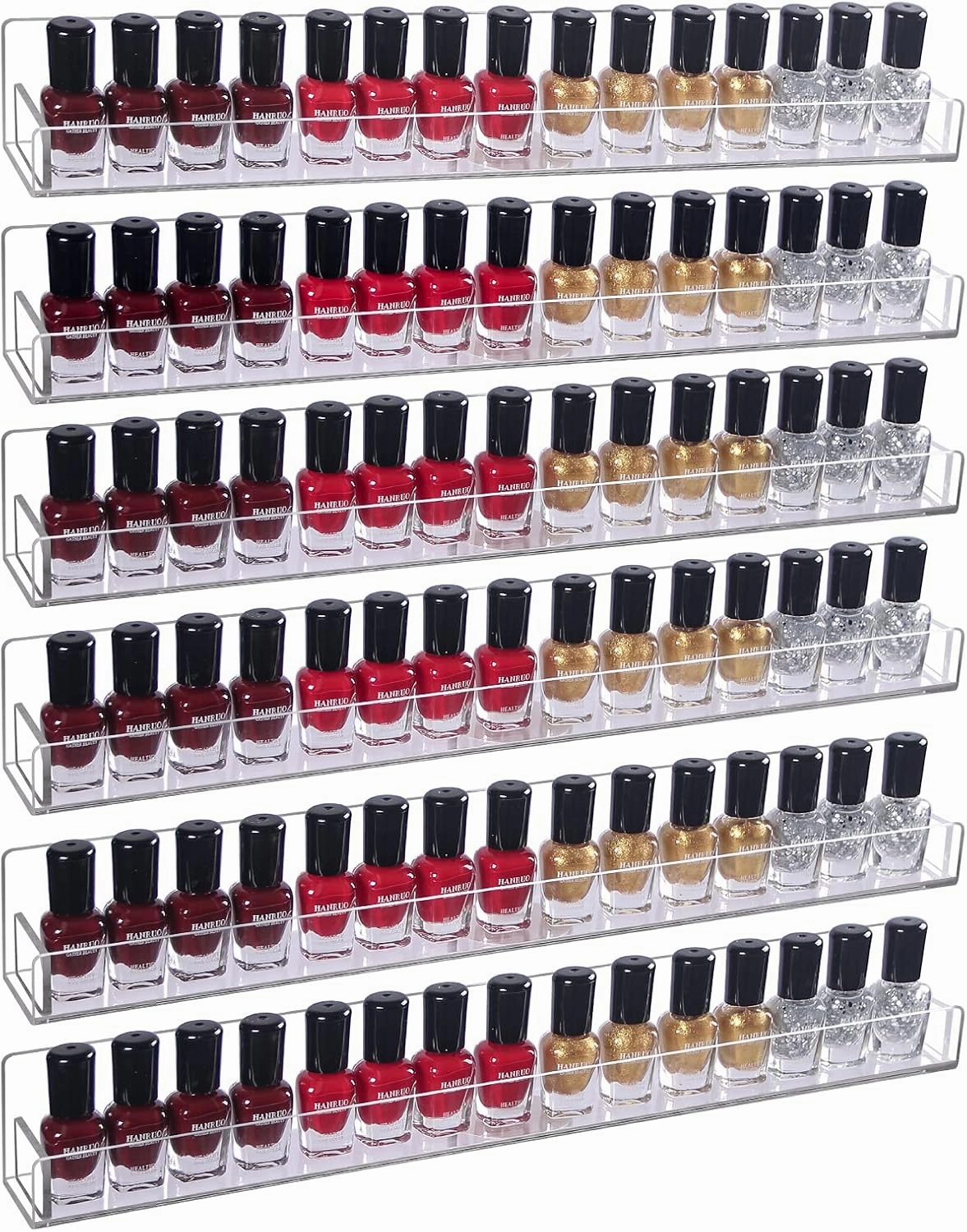6Pcs/Set Acrylic Nail Polish Rack Wall Mounted,Lipstick Essential Oil Bottle Holder Organizer,Nail Paint Display Stand Shelf for Storage