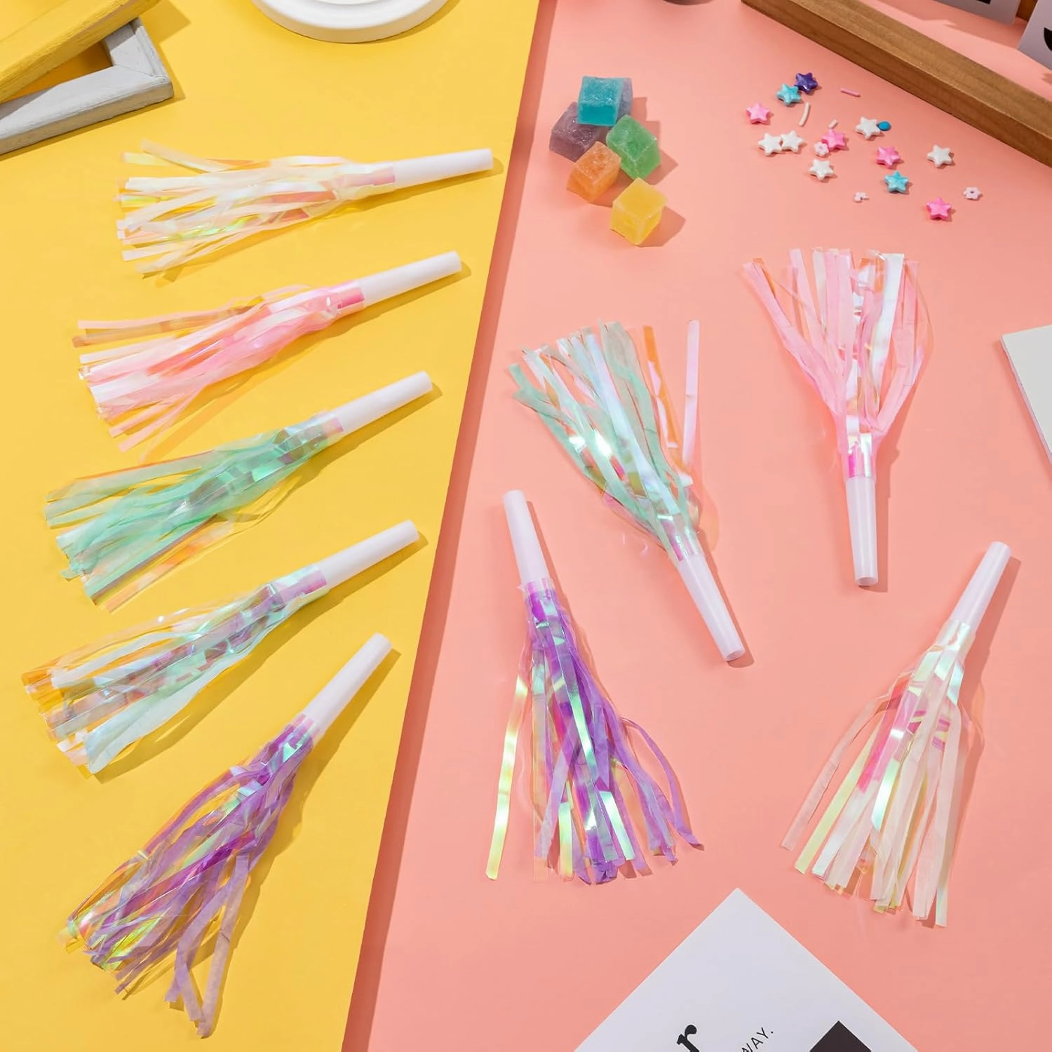 72 pcs Party Blowers, Noise Makers Glitter Metallic Fringed Party Horns for Birthday Blow Horns Graduation Sporting Party Favors Supplies