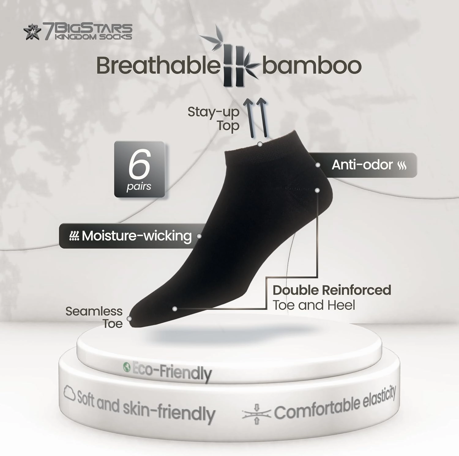 7BIGSTARS KINGDOM Men Viscose From Bamboo Ankle Sock - 6 Pack -M/L- Thin-Low Cut Seamless Black Grey White Brown Beige