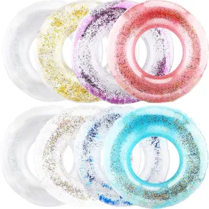 8 Pack Inflatable Glitter Pool Float Colorful Transparent Confetti Premium Swim Ring Pool Floats Inflatable Pool Swim Tubes for Kids Adult Summer Beach Swimming Pool Use, 8 Colors