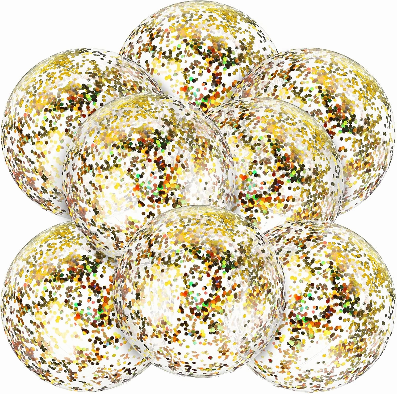 8 Pieces Inflatable Clear Glitter Beach Balls Confetti Beach Balls Transparent Swimming Pool Party Ball for Summer Beach, Pool and Party Favor (Gold)