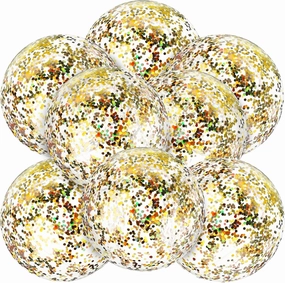 8 Pieces Inflatable Clear Glitter Beach Balls Confetti Beach Balls Transparent Swimming Pool Party Ball for Summer Beach, Pool and Party Favor (Gold)