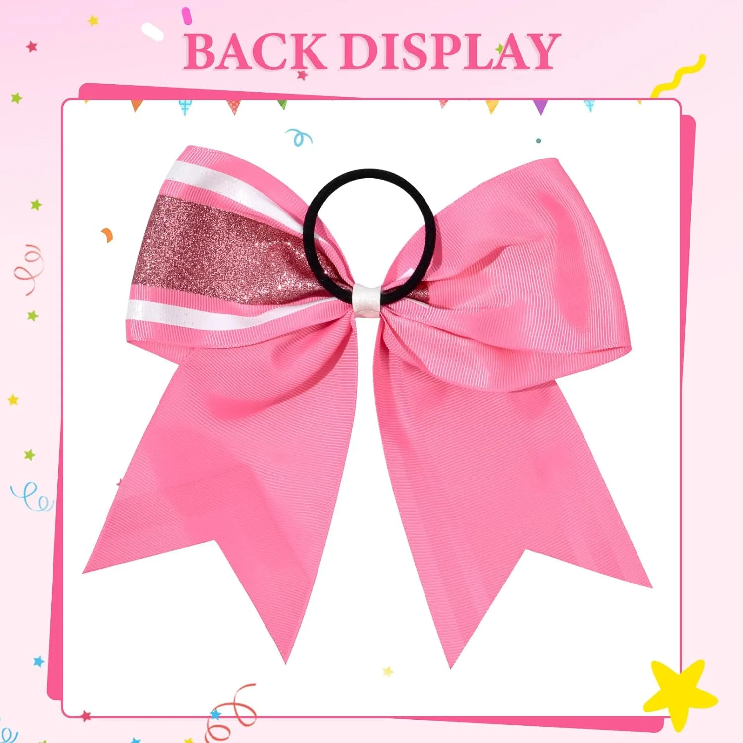 8PCS Glitter Cheer Bow 8" Large Cheerleading Bows Bulk Hair Bows Girls Pink Cheer Bows Elastic Band Ponytail Holder for Cheerleaders Teen Girls College Sports Competition