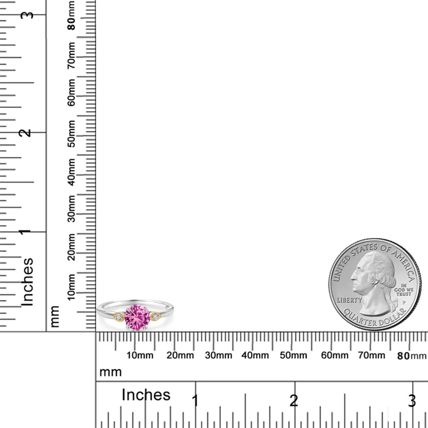 925 Silver and 10K Yellow Gold Pink Created Sapphire and White Lab Grown Diamond 3-Stone Engagement Ring For Women (1.03 Cttw, Round 6MM, Gemstone September Birthstone, Available in Size 5,6,7,8,9)