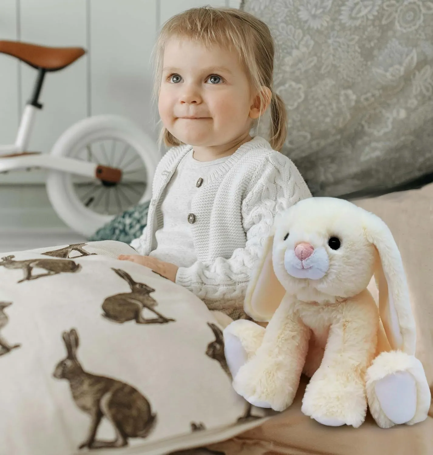 9" Easter Bunny Stuffed Animals, Safe Material Soft Washable Stuffed Bunny, Cute Plush Toy Rabbit Easter Decoration Birthday Gift for Boys and Girls, Beige