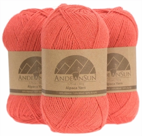 (3 Small Gorgeous Skeins) Alpaca Yarn Blend Umayo [657 Yards Total], #2 Fingering (Coral)