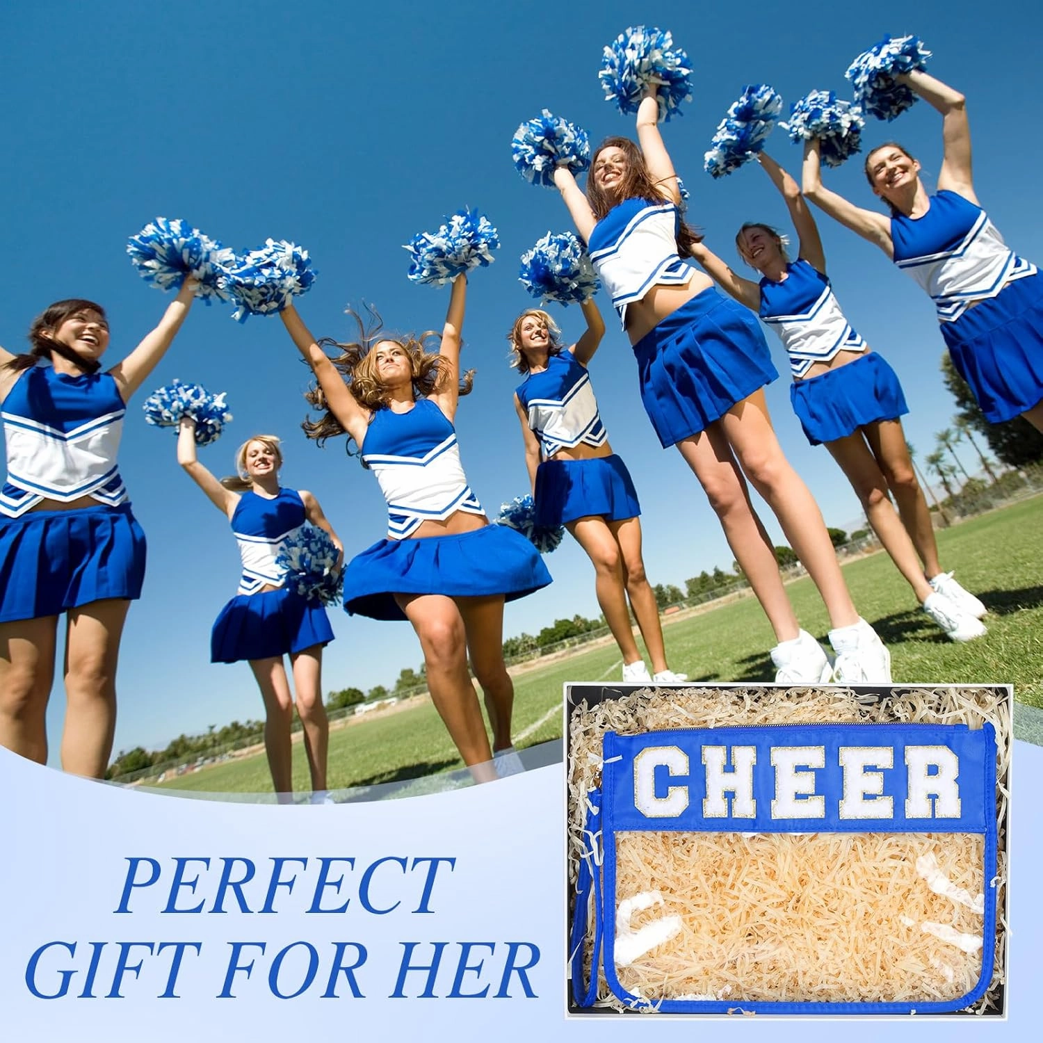 Abbylike 12 Pcs Snack Bags Clear Chenille Letter Cheer Zipper Pouch Waterproof PVC Large Travel Makeup Cosmetic Storage Organizer Bag for Mom Team Cheerleaders Teacher (Dark Blue)