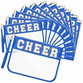 Abbylike 12 Pcs Snack Bags Clear Chenille Letter Cheer Zipper Pouch Waterproof PVC Large Travel Makeup Cosmetic Storage Organizer Bag for Mom Team Cheerleaders Teacher (Dark Blue)