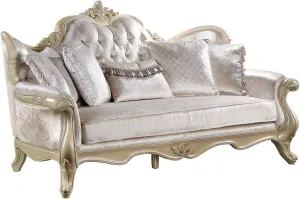 Acme Libertee Upholstered Sofa with 5 Pillows in Beige and Champagne