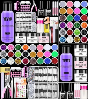 Acrylic Nail Kit, 24 Color Glitter Acrylic Powder Monomer Liquid Set, Nail Kit Set Professional with Everything Acrylic Brushes and 200 Pcs Nail Tips for Extension Beginner