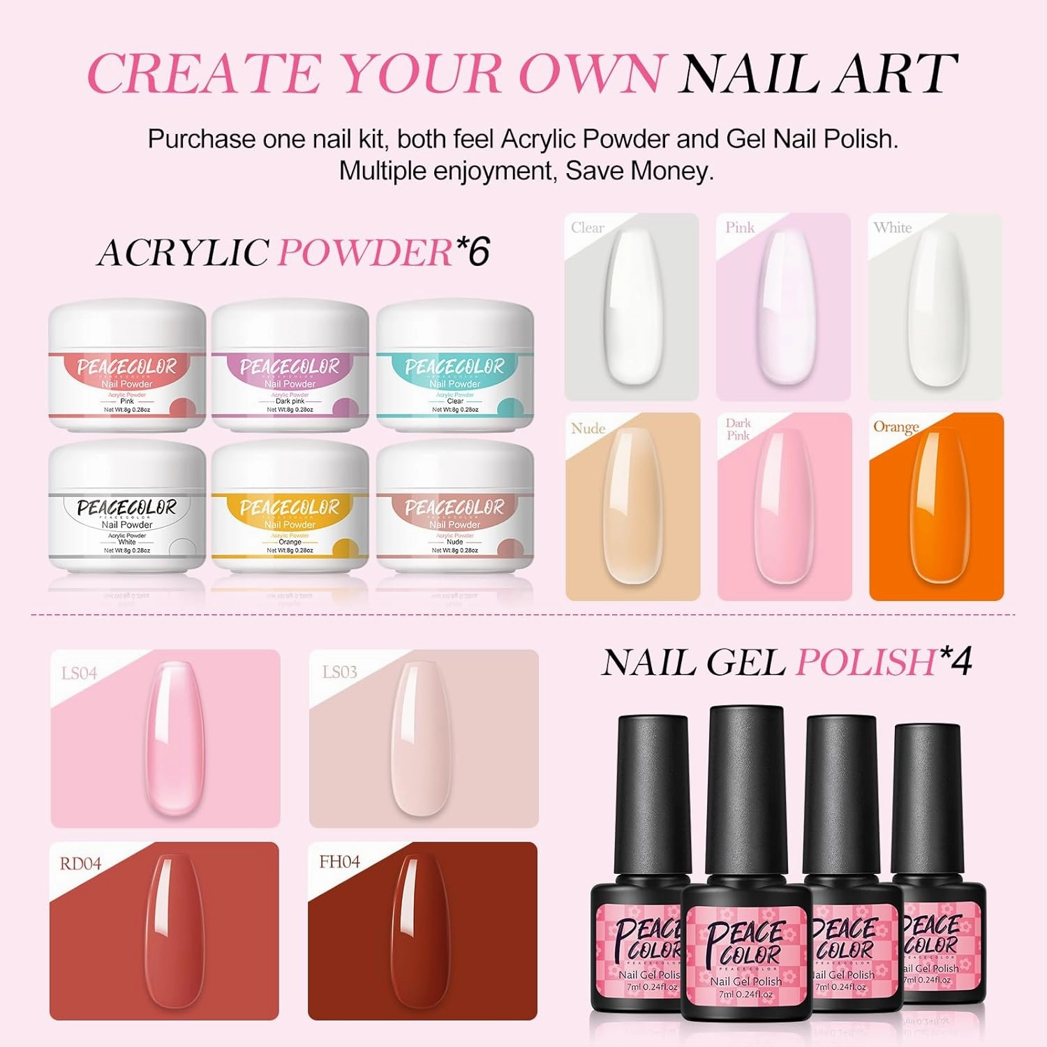 Acrylic Nail Kit for Beginners with Drill and U V Light 6 Colors Acrylic Powder Clear Nude Pink 4PC Gel Polish 24PC Glitter Powders Rhinstones Nails Kit Acrylic Set for Women