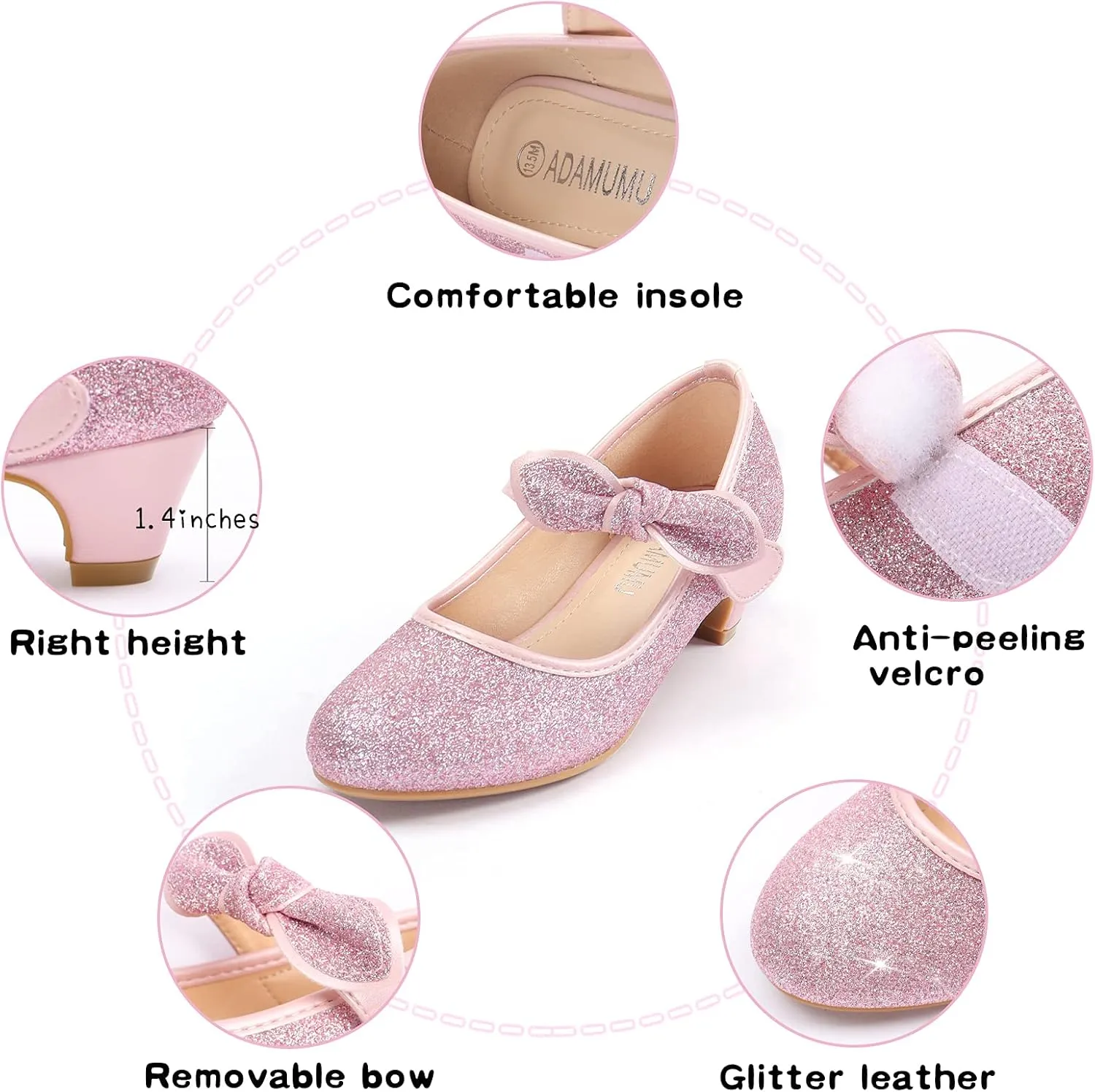 ADAMUMU Little Girls Princess Shoes Glittler Dress Shoes for Gilrs Toddler Girl Heels for Christmas Parties and Holiday Celebrations
