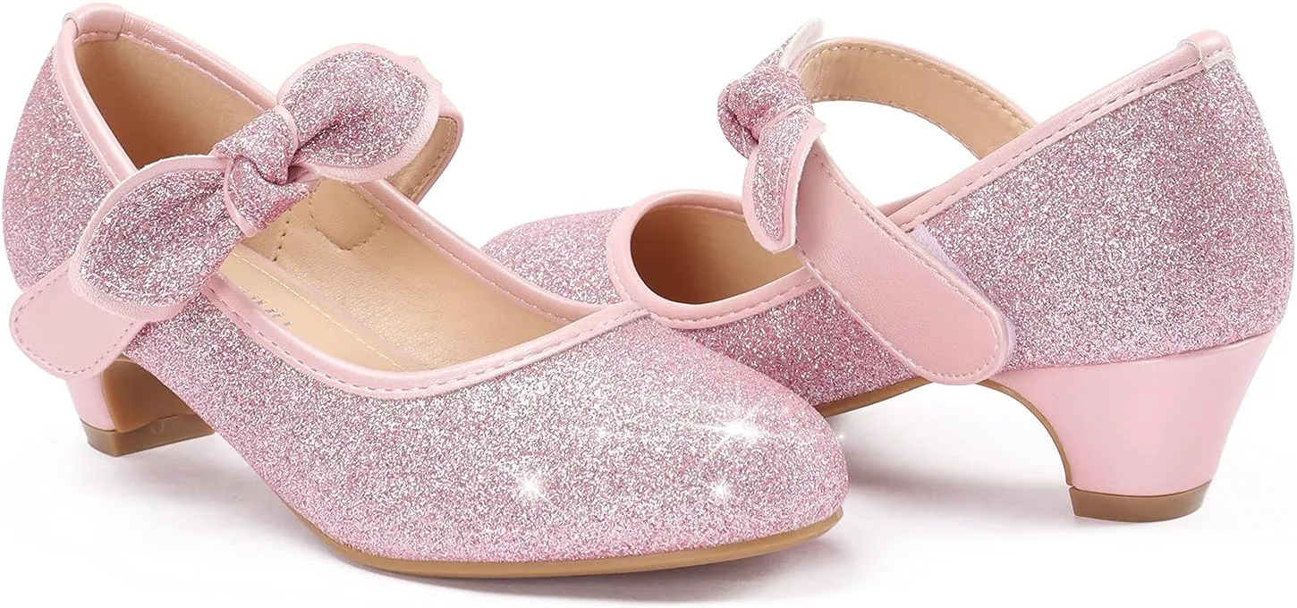 ADAMUMU Little Girls Princess Shoes Glittler Dress Shoes for Gilrs Toddler Girl Heels for Christmas Parties and Holiday Celebrations