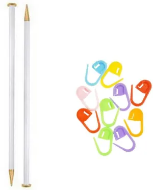 addi Knitting Needles Straight Plastic 14 inch (35cm) Size US 15 (10.0mm) with 10 Colorful Stitch Markers