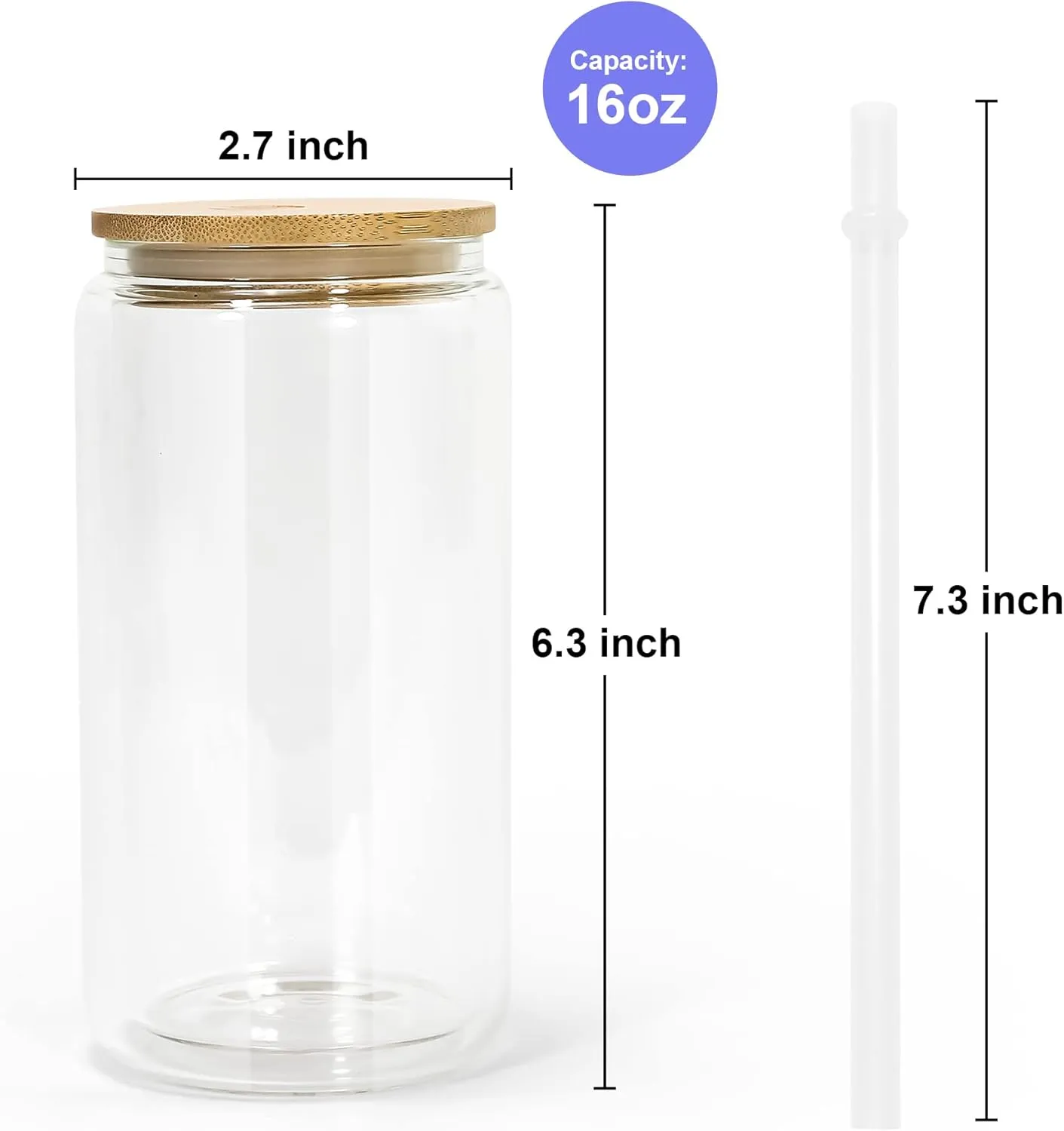 AGH 16OZ Sublimation Snow Globe Glass with Bamboo Lids and Straws, 25 Pack Double Wall Sublimation Beer Can Glasses Can Shaped Tumblers with Pre Drilled Hole for DIY Glitter Gift