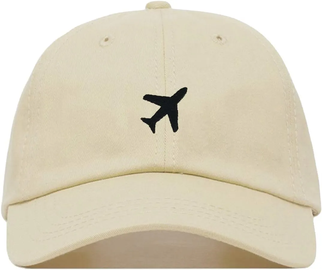 Airplane Baseball Hat, Embroidered Dad Cap, Unstructured Soft Cotton, Adjustable Strap Back (Multiple Colors)