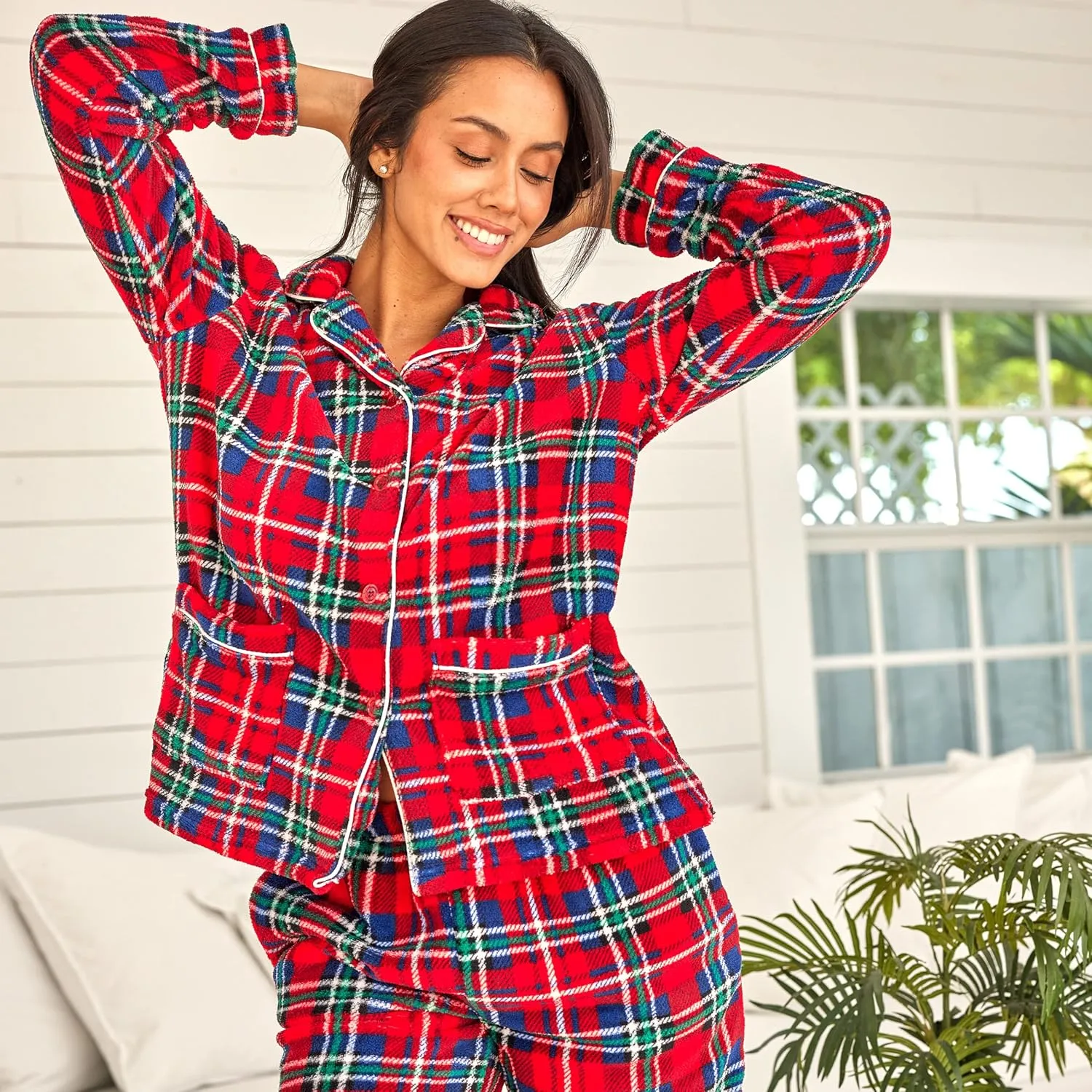 Alexander Del Rossa Women's Soft Warm Fleece Pajamas Plush Lounge Set, Long Sleeve Top and Pants, PJ