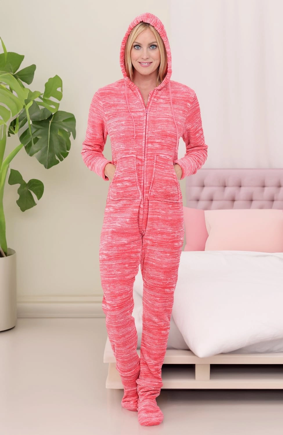 Alexander Del Rossa Adult Onesie Pajamas, Hooded Fleece Adult Onesie, One Piece Women's Pajamas
