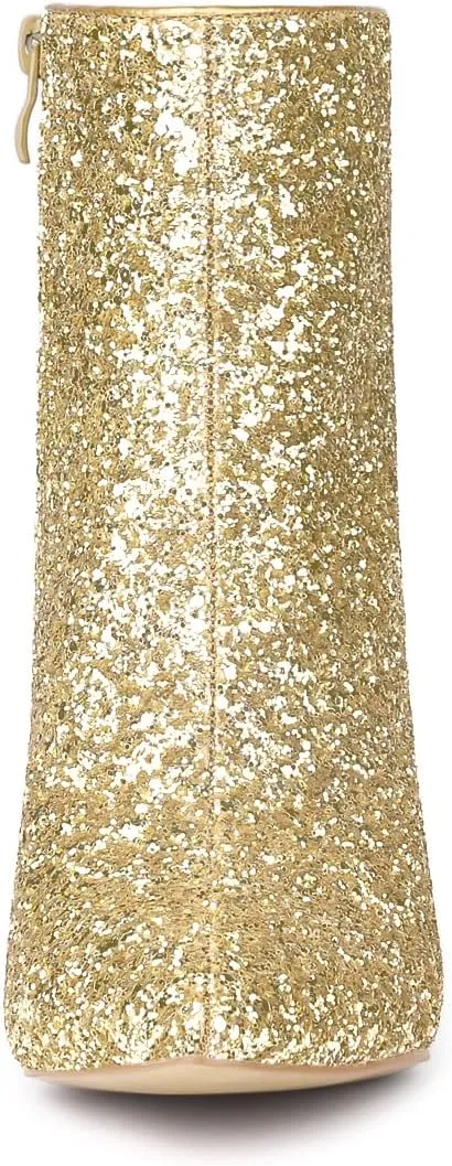 Allegra K Women's Clear Block Heel Glitter Ankle Boots