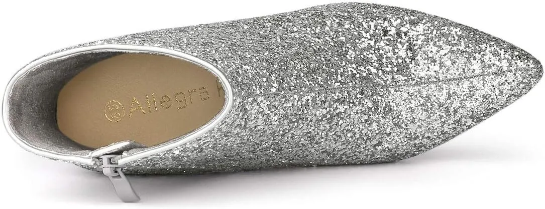 Allegra K Women's Clear Block Heel Glitter Ankle Boots