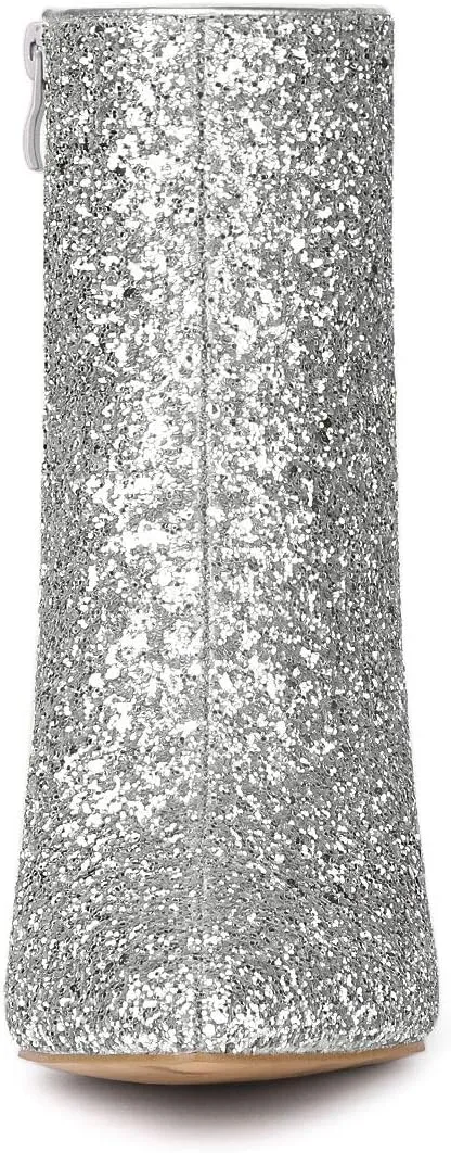 Allegra K Women's Clear Block Heel Glitter Ankle Boots