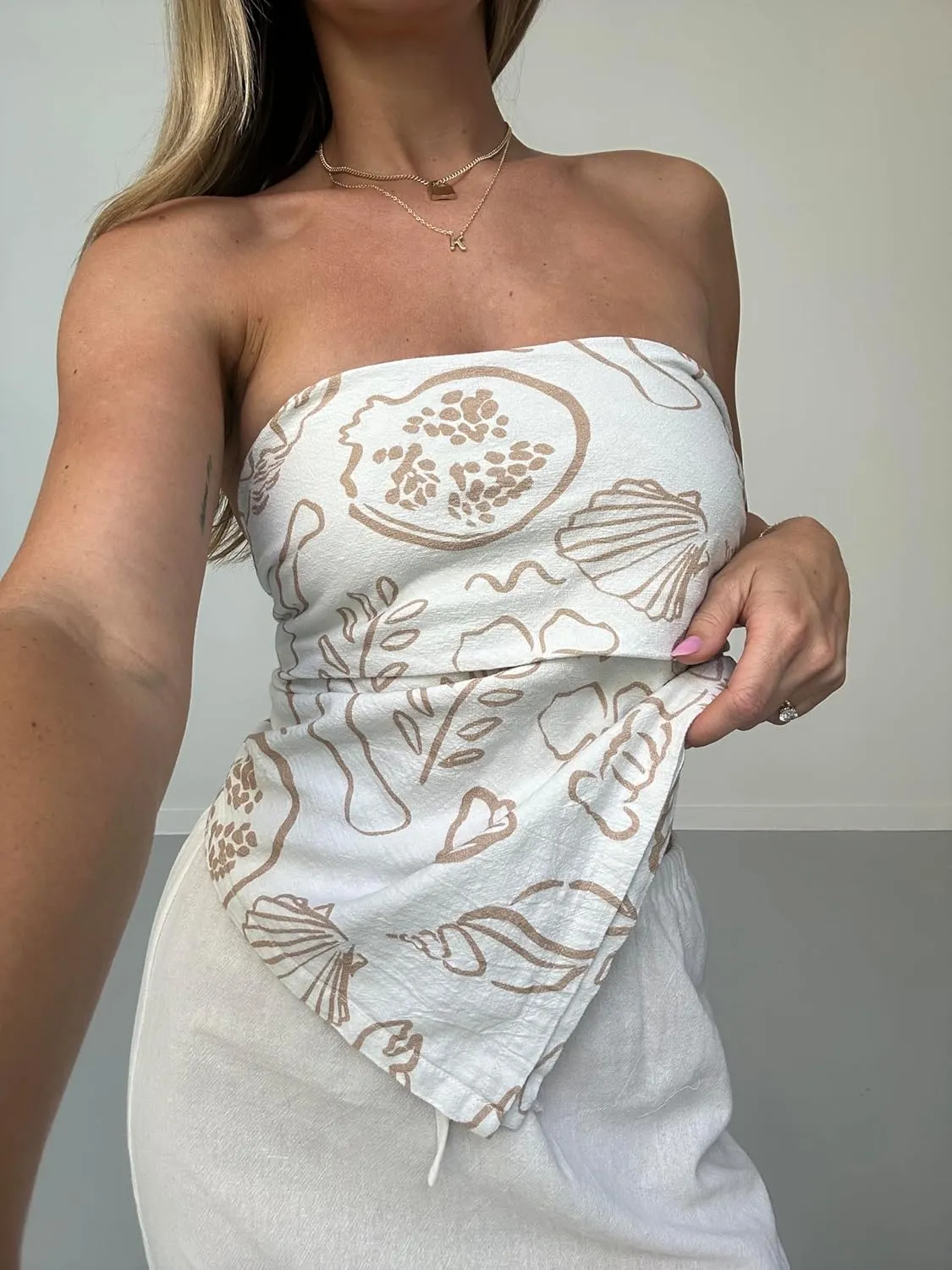 Almere Womens Printed Adjustable Tie Style Bandana Top for Girls Summer Vacation Strapless Going Out Beach Shirt