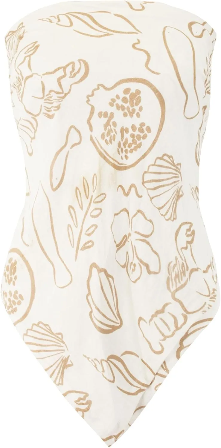 Almere Womens Printed Adjustable Tie Style Bandana Top for Girls Summer Vacation Strapless Going Out Beach Shirt