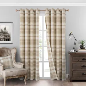 always4u Beige Plaid Curtains Grommet Woolen Look Modern Living Room Bedroom Home Decoration Check Drapes Beige 2 Panels 54 * 84 Inch